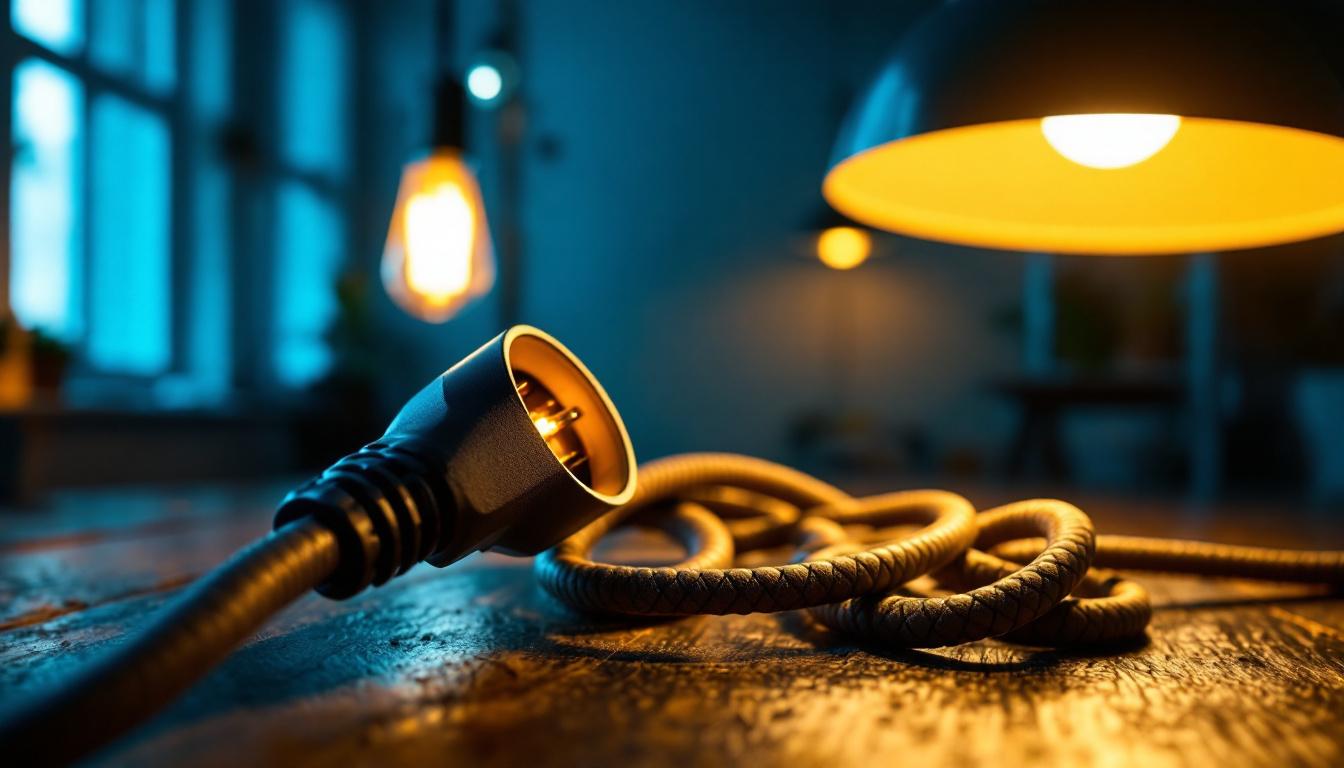 A photograph of a 120-volt cord prominently featured in a well-lit