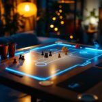 A photograph of a beautifully illuminated game table set in a cozy