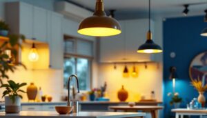 A photograph of a well-lit interior space showcasing various sea gull lighting fixtures in use