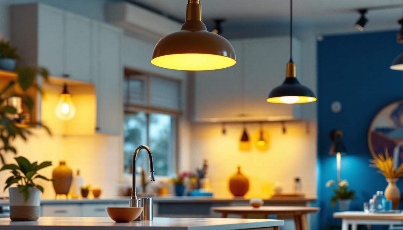 A photograph of a well-lit interior space showcasing various sea gull lighting fixtures in use