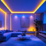 A photograph of a well-lit modern living space showcasing recessed led lighting installations