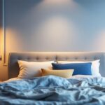 A photograph of a beautifully designed bedroom featuring stylish overhead bed lights