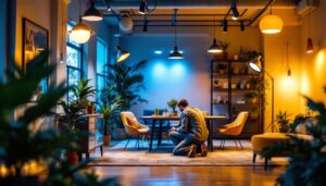 A photograph of a well-lit indoor space featuring natural led lighting