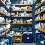 A photograph of a well-organized lamp storage area