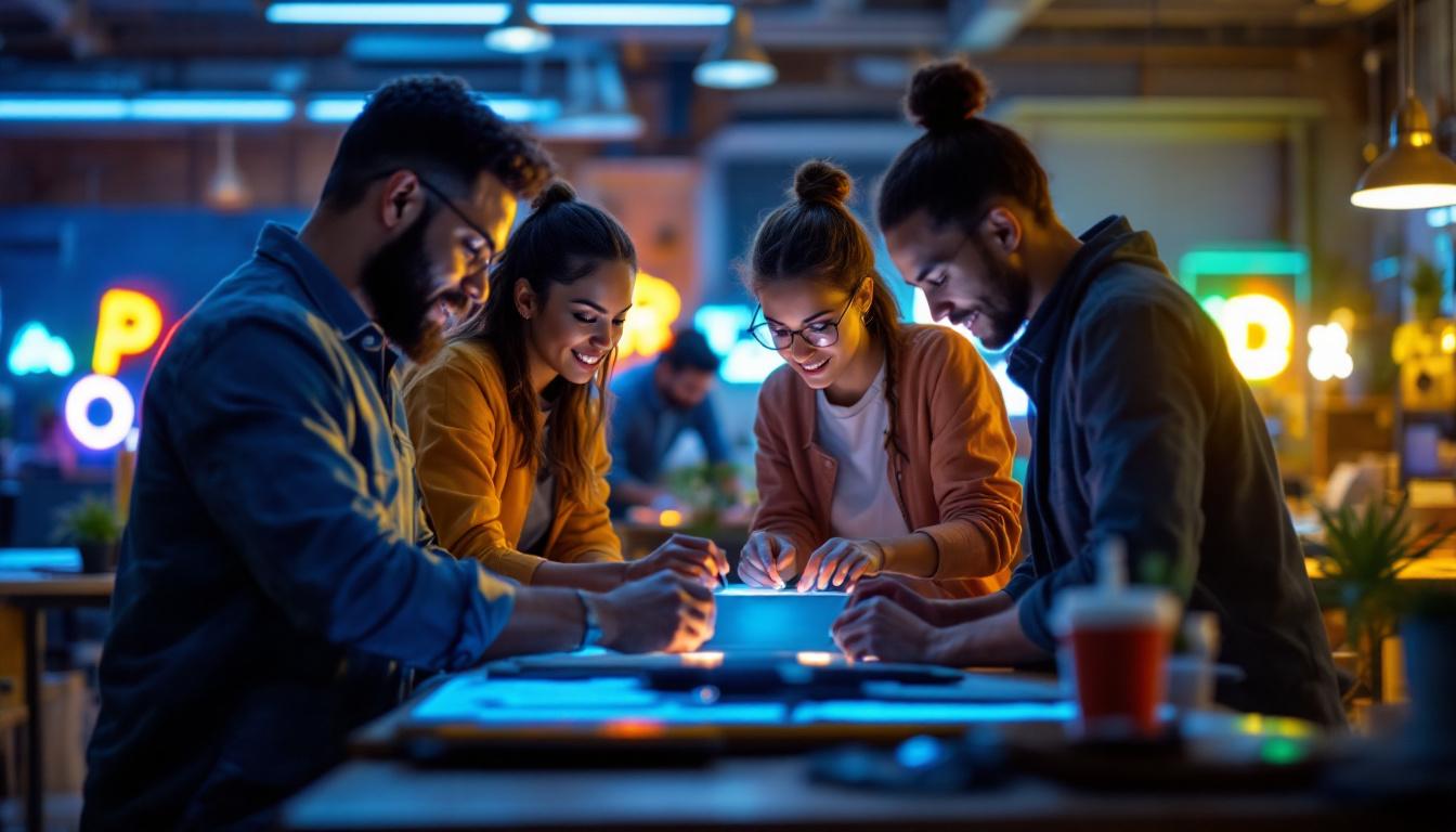 A photograph of a diverse team of professionals engaged in a hands-on training session
