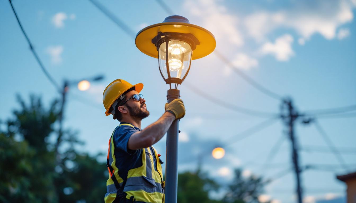A photograph of a well-maintained used light pole installed in a local outdoor setting