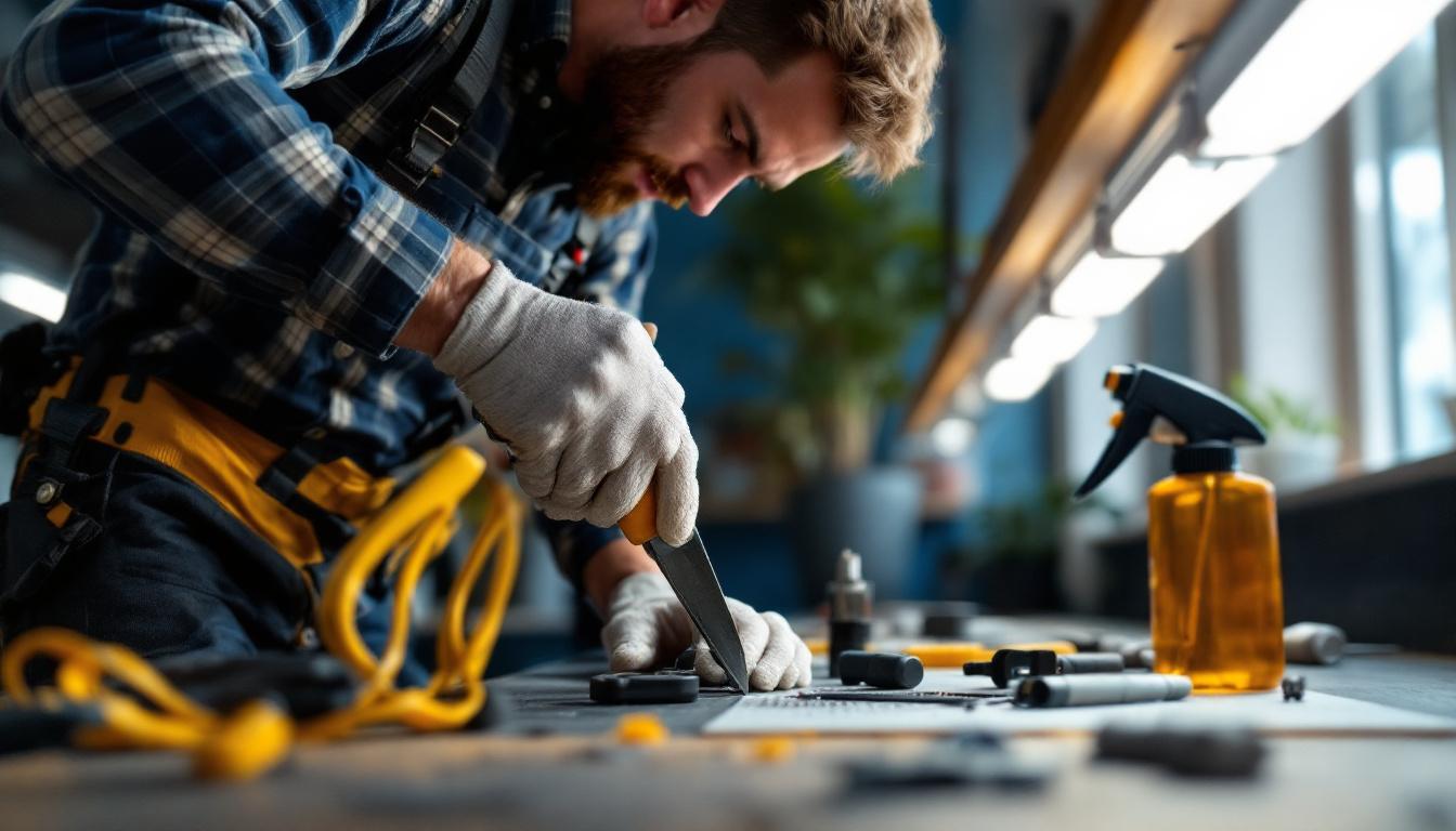A photograph of a lighting contractor skillfully installing led lighting clips in a residential or commercial setting