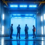 A photograph of a well-lit explosion-proof paint booth in action