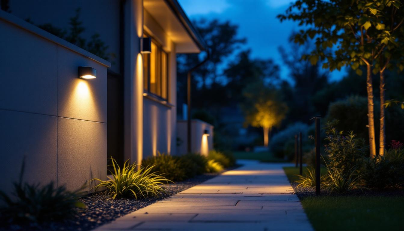 A photograph of a well-lit outdoor area showcasing a rab motion detector light in action