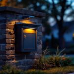A photograph of a beautifully crafted brick mailbox illuminated by soft