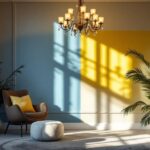 A photograph of a beautifully styled room featuring an elegant chandelier