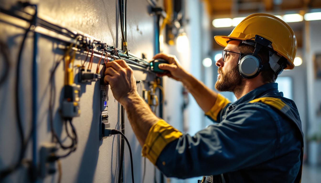 A photograph of a lighting contractor expertly installing a 0-10v dimmable lighting system