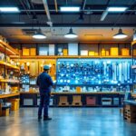 A photograph of a well-organized commercial lighting supply store