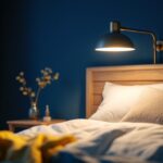 A photograph of a well-designed over bed lamp in a cozy bedroom setting