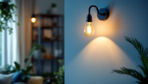 A photograph of a stylish wall bracket hanging light installed in a modern interior setting