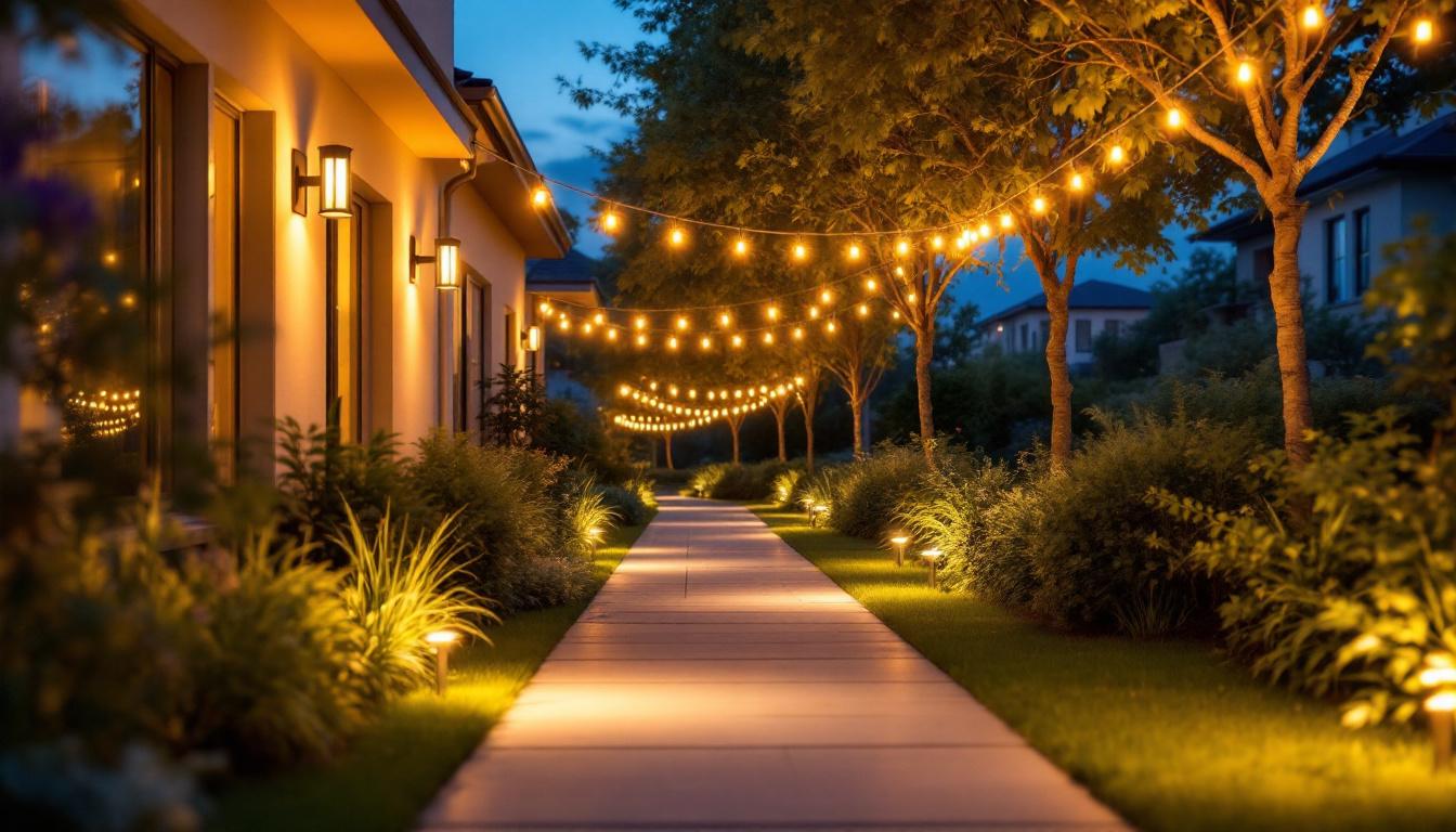 A photograph of a beautifully illuminated outdoor space showcasing high-quality exterior lights in use