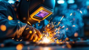 A photograph of a welder in action