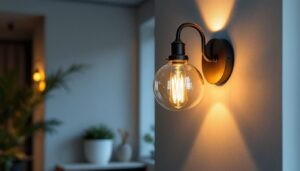A photograph of a stylish 12v wall sconce installed in a modern interior setting