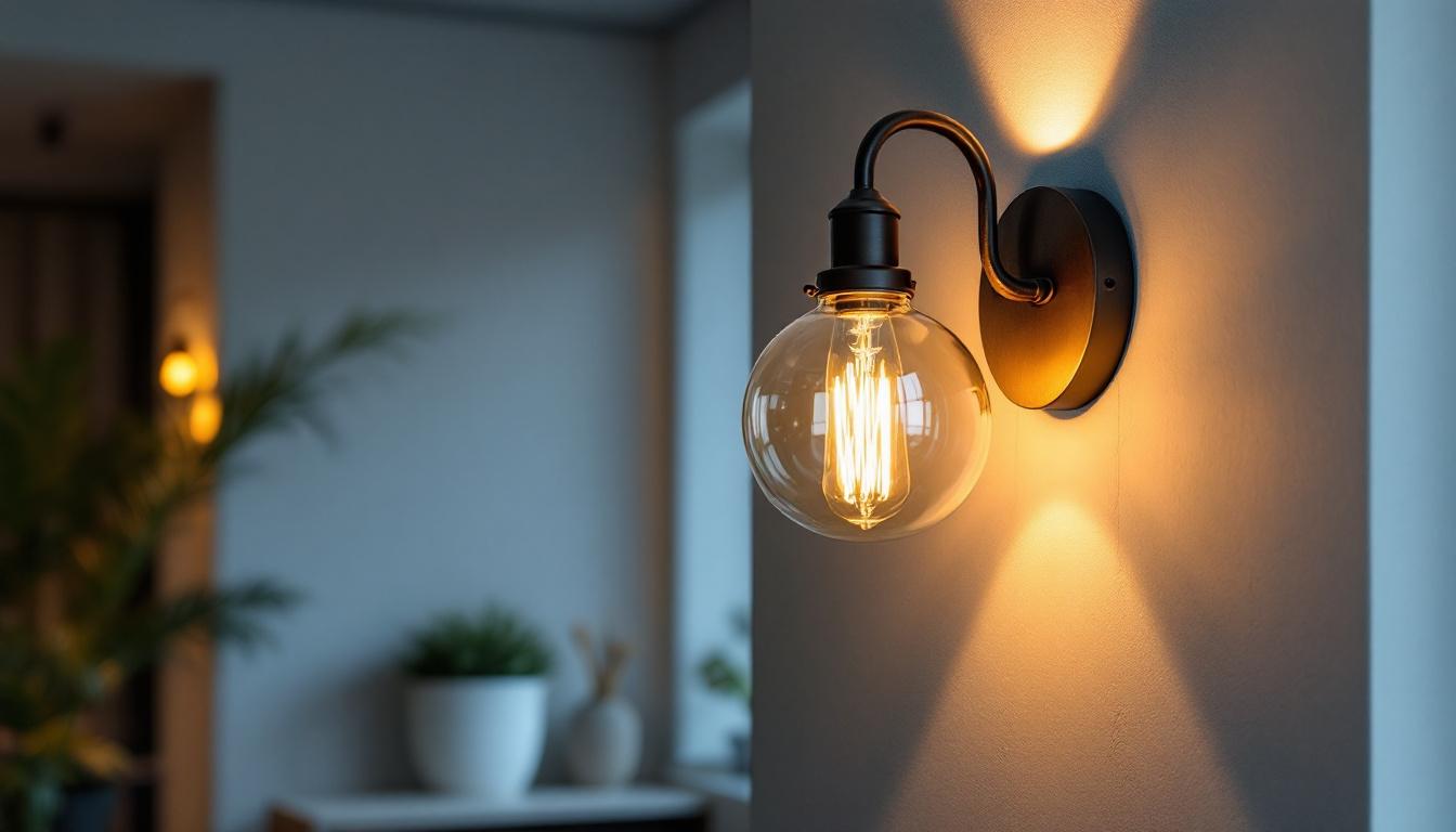 A photograph of a stylish 12v wall sconce installed in a modern interior setting