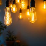 A photograph of a beautifully lit room showcasing various types of light bulbs in use