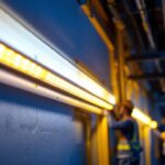 A photograph of a 6-foot led light bar in action during a lighting installation project