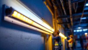 A photograph of a 6-foot led light bar in action during a lighting installation project