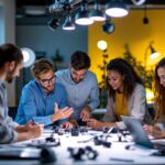 A photograph of a diverse team of professionals engaged in a hands-on training session