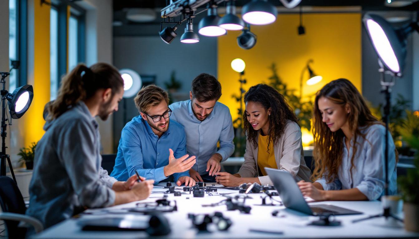 A photograph of a diverse team of professionals engaged in a hands-on training session