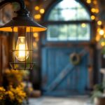 A photograph of a beautifully designed rustic barn light fixture hanging in an inviting