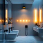 A photograph of a beautifully designed bathroom featuring modern led light fixtures that highlight the space's elegance and functionality