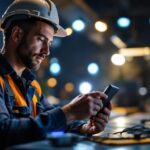 A photograph of a lighting contractor adjusting a 0-10 volt led dimmer in a well-lit environment