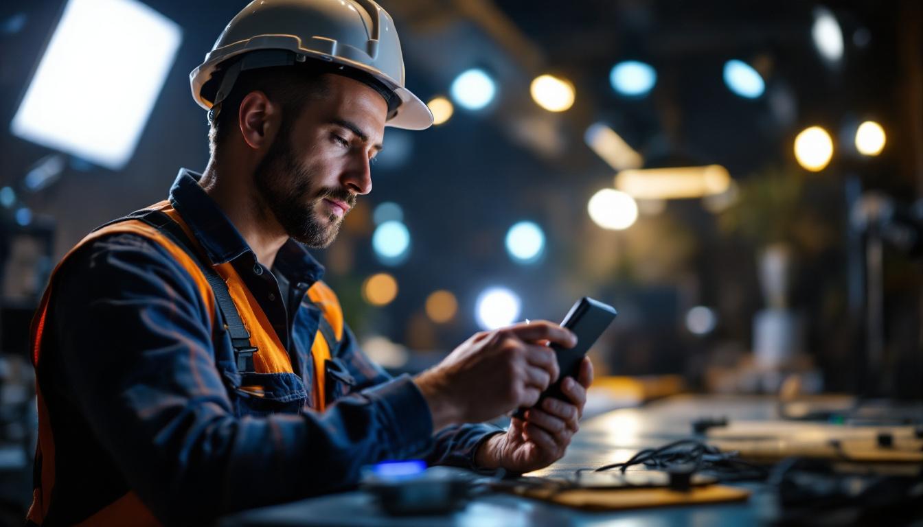 A photograph of a lighting contractor adjusting a 0-10 volt led dimmer in a well-lit environment
