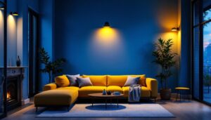 A photograph of a well-lit interior space showcasing stylish wall lights in various settings