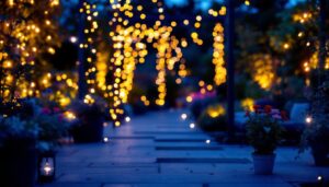 A photograph of a beautifully illuminated outdoor space featuring mini led lights