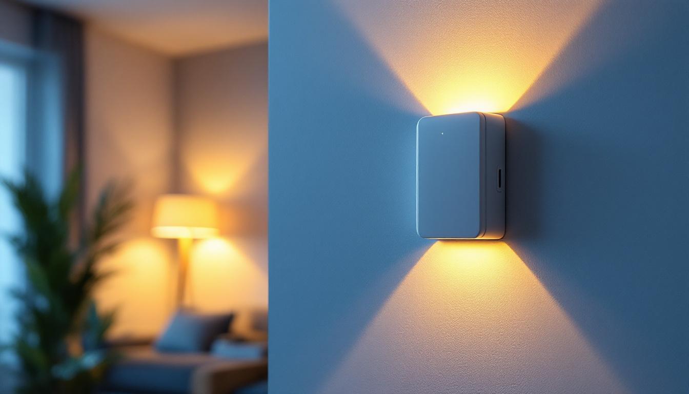 A photograph of a modern wall switch motion detector installed in a stylish