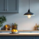 A photograph of a stylish small hanging kitchen light fixture in a modern kitchen setting