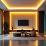 A photograph of a beautifully designed room featuring recessed ceiling led strip lighting