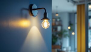 A photograph of a well-designed wall-mounted bracket light installed in a stylish interior setting