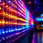 A photograph of a vibrant multicolor led light installation in a modern setting