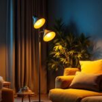 A photograph of a beautifully designed floor lamp in a cozy