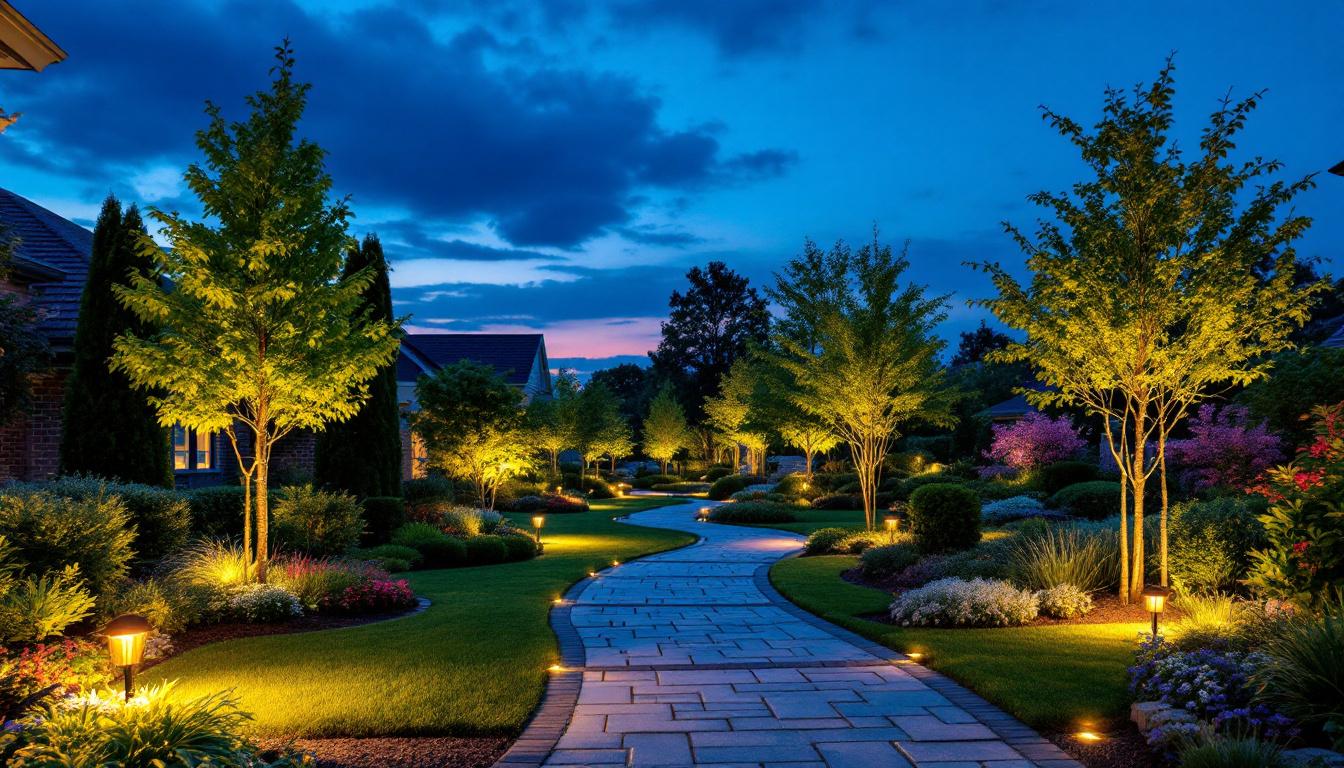 A photograph of a beautifully illuminated landscape at dusk