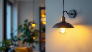 A photograph of a stylish wall bracket pendant light installed in a modern interior setting