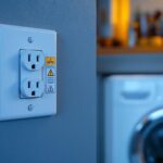 A photograph of a gfci outlet installed in a laundry room setting