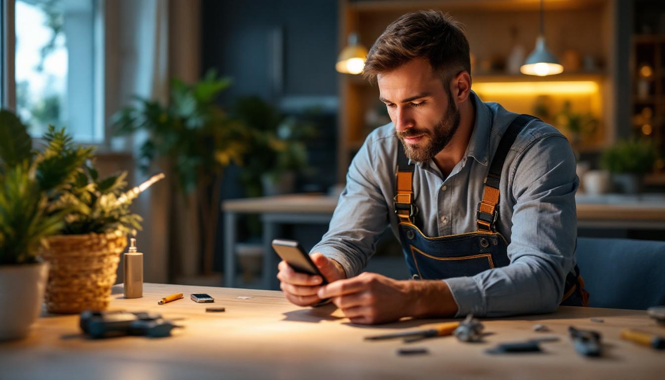 A photograph of a skilled lighting contractor demonstrating the installation of a dimmable remote control light switch in a modern home setting