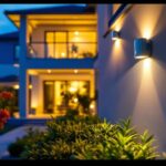 A photograph of a well-lit outdoor space featuring stylish led sensor lights in action