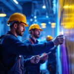 A photograph of a dynamic lighting installation in progress