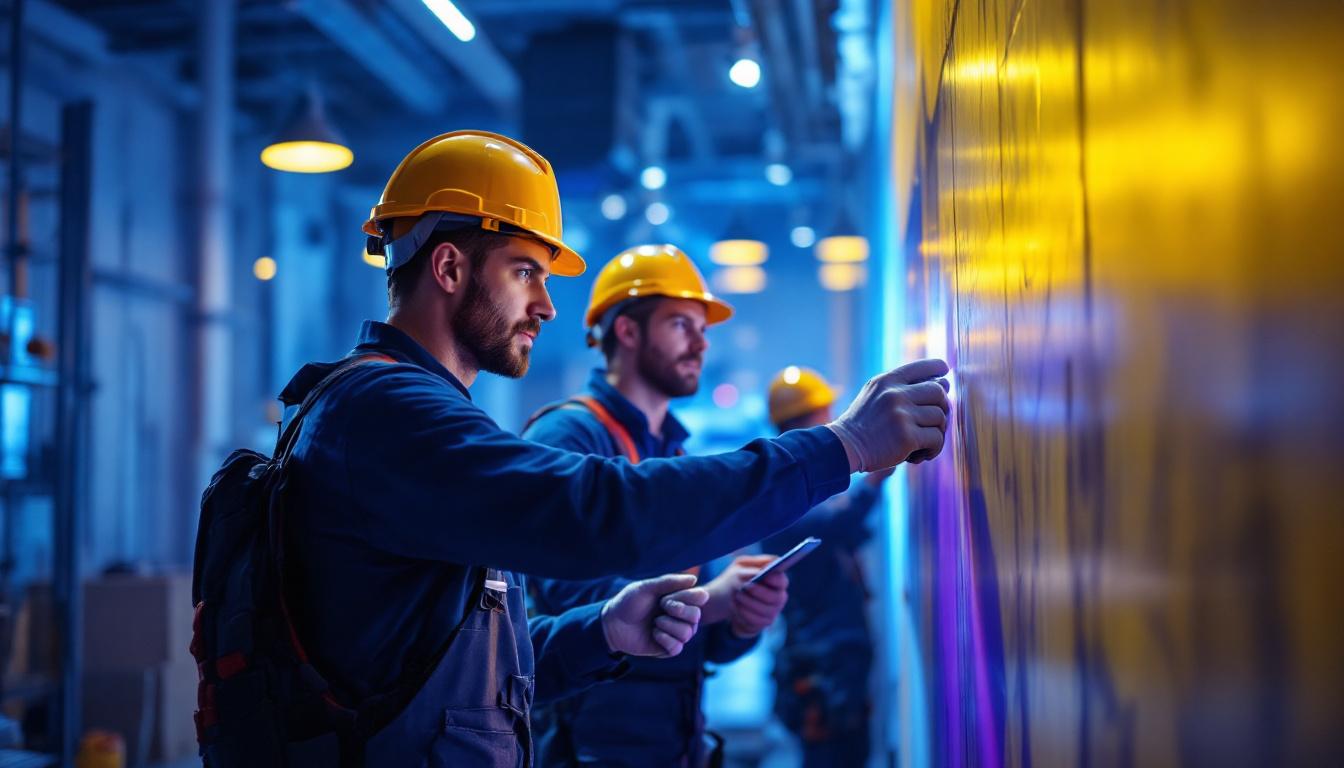 A photograph of a dynamic lighting installation in progress