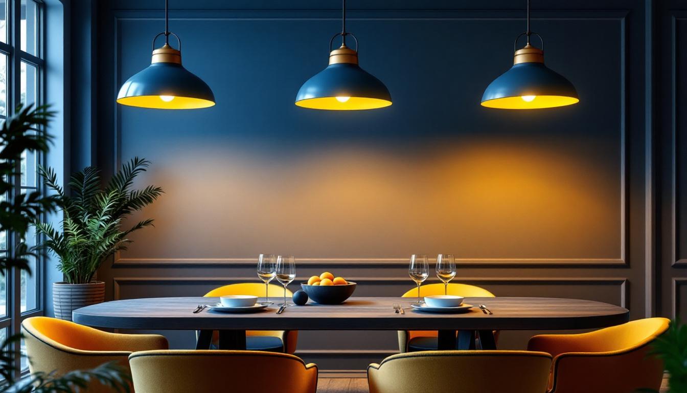 A photograph of a beautifully designed dining room featuring stylish pendant lighting