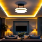 A photograph of a beautifully designed long flush mount ceiling light installed in a stylish