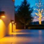 A photograph of a beautifully illuminated outdoor space at dusk